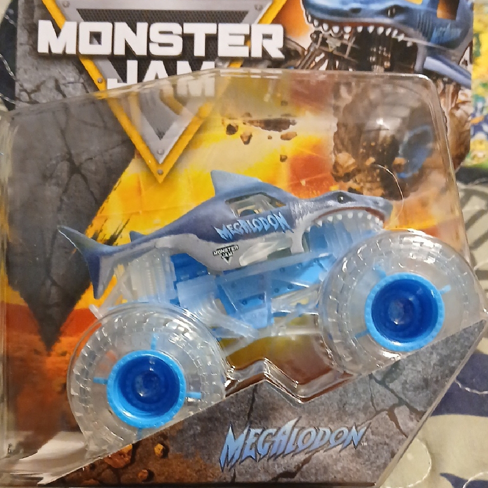 Megalodon Monster Jam  Truck  Series 01- Blue Wheels On Ice Tires & Chassis